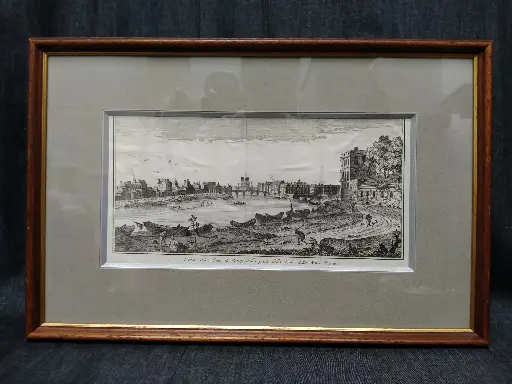 [26092/2] Gravure italienne Vue de la ville de Paris depuis l'île appelé Notre-Dame datant du XVIIIe siècle