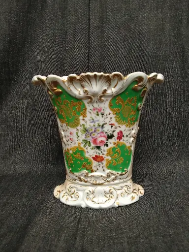 [26104/3] Vase de marié en porcelaine de Paris décor main de fleurs et de paysage toscan XIXe siècle 