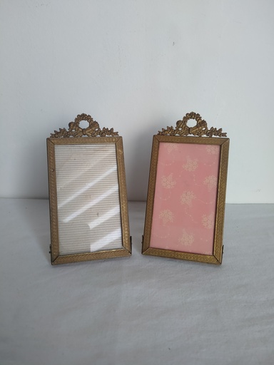 [A063] Paire de petits cadres porte-photos style Louis XVI laiton doré, Napoléon III, XIXe siècle