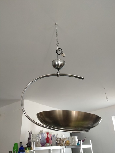 [A021] Lustre suspension "Les Actuels" de Lucien Gau Paris design modèle argenté
