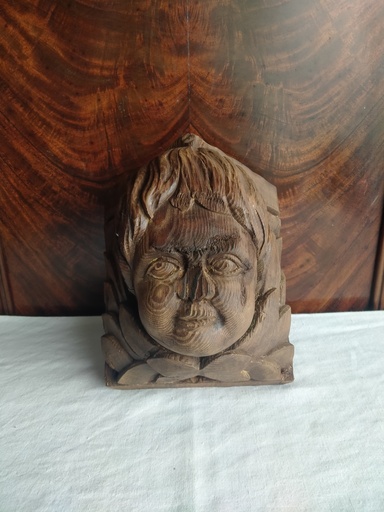 [A107] Élément d'architecture normande - sculpture de putti en bois 