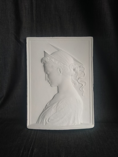 [24035] Sculpture bas-relief en plâtre représentant Sainte-Cécile d'après Donatello