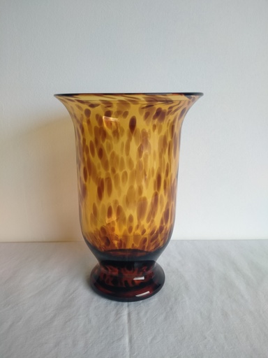 [24061] Vase ambré en verre soufflé à décor "écaille de tortue" 