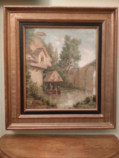 [A100/1] Le Lavoir huile sur toile signée A. Tallon école française