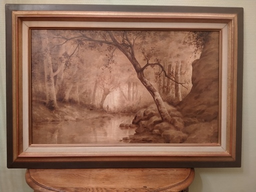 [A100/3] Paysage de foret en camaïeu de brun huile sur toile signée en bas à droite A. Tallon école française