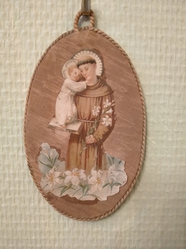 [25002] Cadre avec un découpi XIXe siècle représentant Saint-Antoine de Padoue 