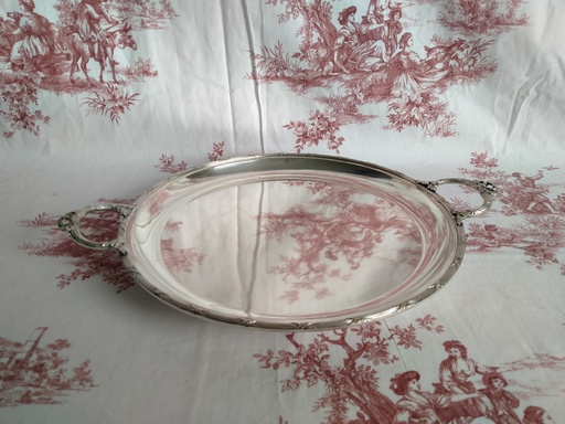 [25005/1] Plateau rond en métal argenté avec poignée