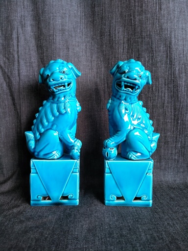 [25044] Paire de chien de fô bleu 