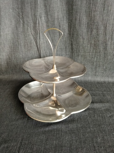 Présentoir apéritif ou mendiant à étage en métal argenté années 60