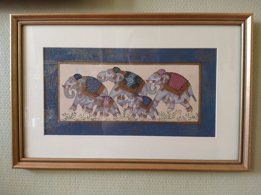 [25057] Peinture sur soie représentant un groupe d'éléphants 