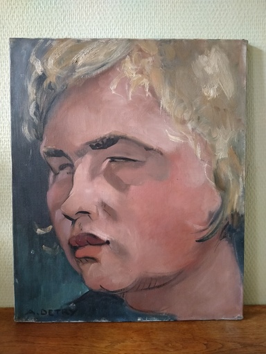 [25023/1] Huile sur toile "Méditation" signée Arsène Detry, école belge 