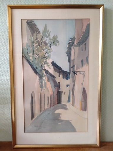 [25051/1] Aquarelle vue d'une ruelle d'Espagne