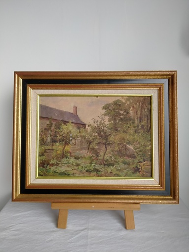 [A099/3] Peinture, vue de jardin, signée Eudes de Retz (école d'Arras)