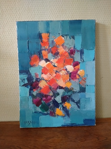 [25064/3] Nature morte au bouquet peinture abstraite figurative 