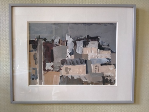 [25060/2] Une gouache abstraite vue de ville signée Véronique Masurel 