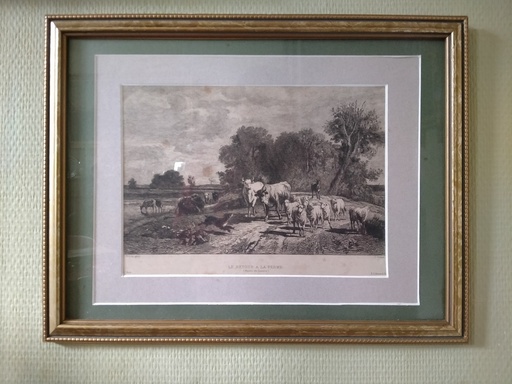 [24053] Gravure Retour à la ferme, musée du Louvre, Troyon Constant et Gustave Greux