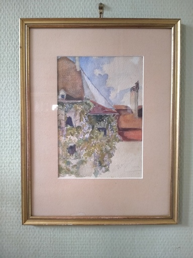 [24042/1] Aquarelle vue du sud de la France signé 