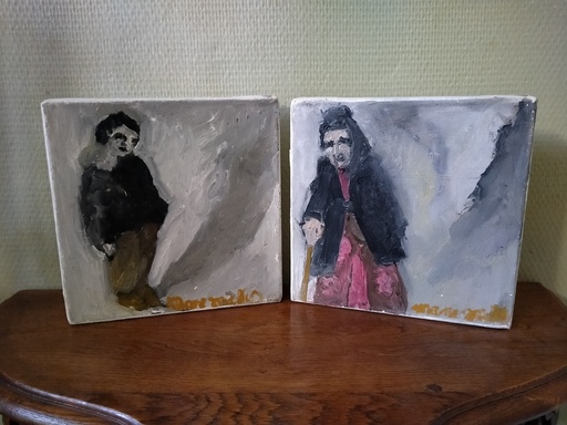 [25077/2] Paire de peintures représentant un homme et une femme signée Marie Mielko 