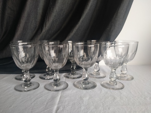 [25072] Série de 9 verres à eau XIXe siècle soufflé bouche et taillé de facettes 